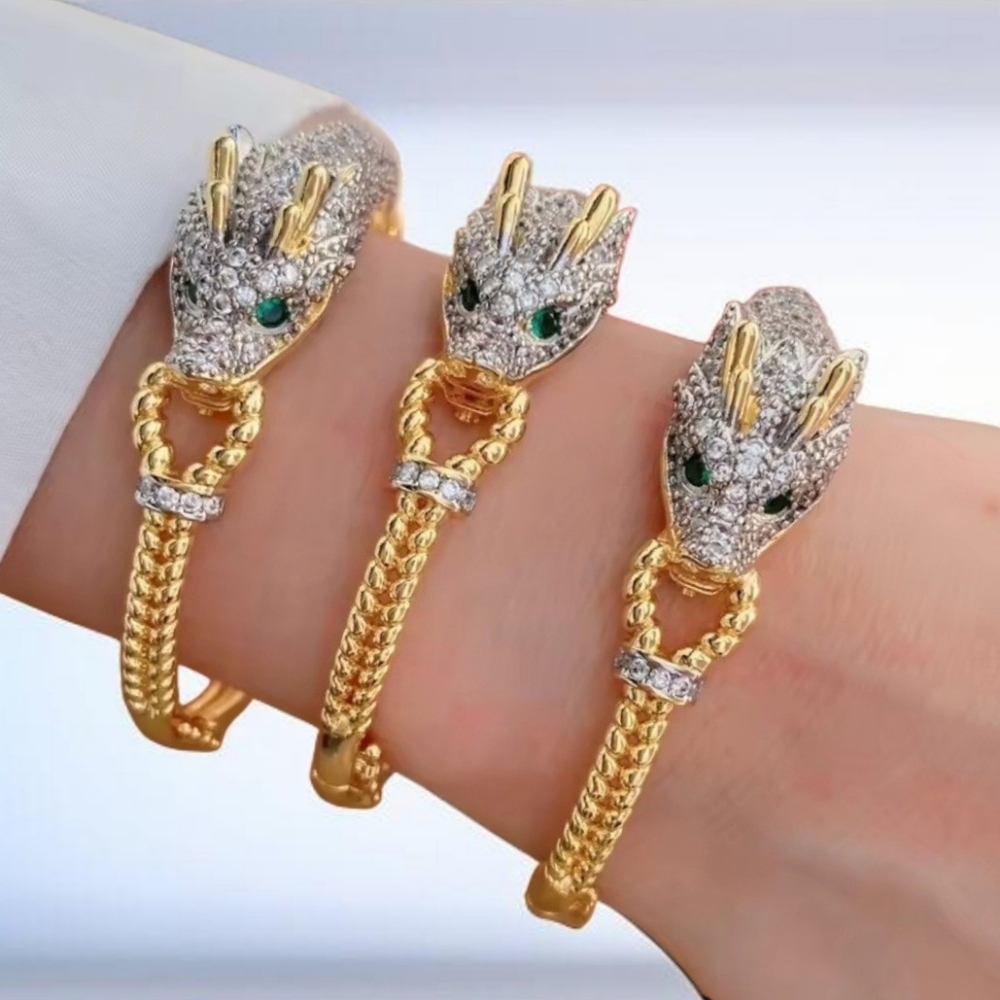 Unique Luxury 18k Gold Plated Zircon Crystal Dragon Rope Lasso Bracelet